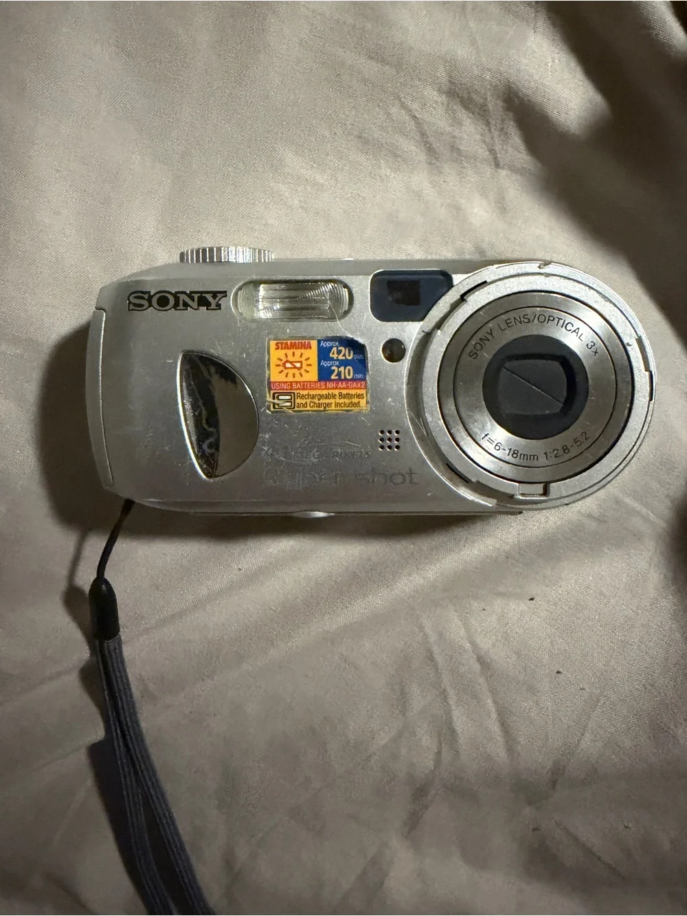 Sony Silver Compact Point-and-Shoot Camera with Wrist Strap